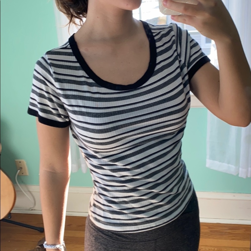 Funky Pink! black and white striped top!